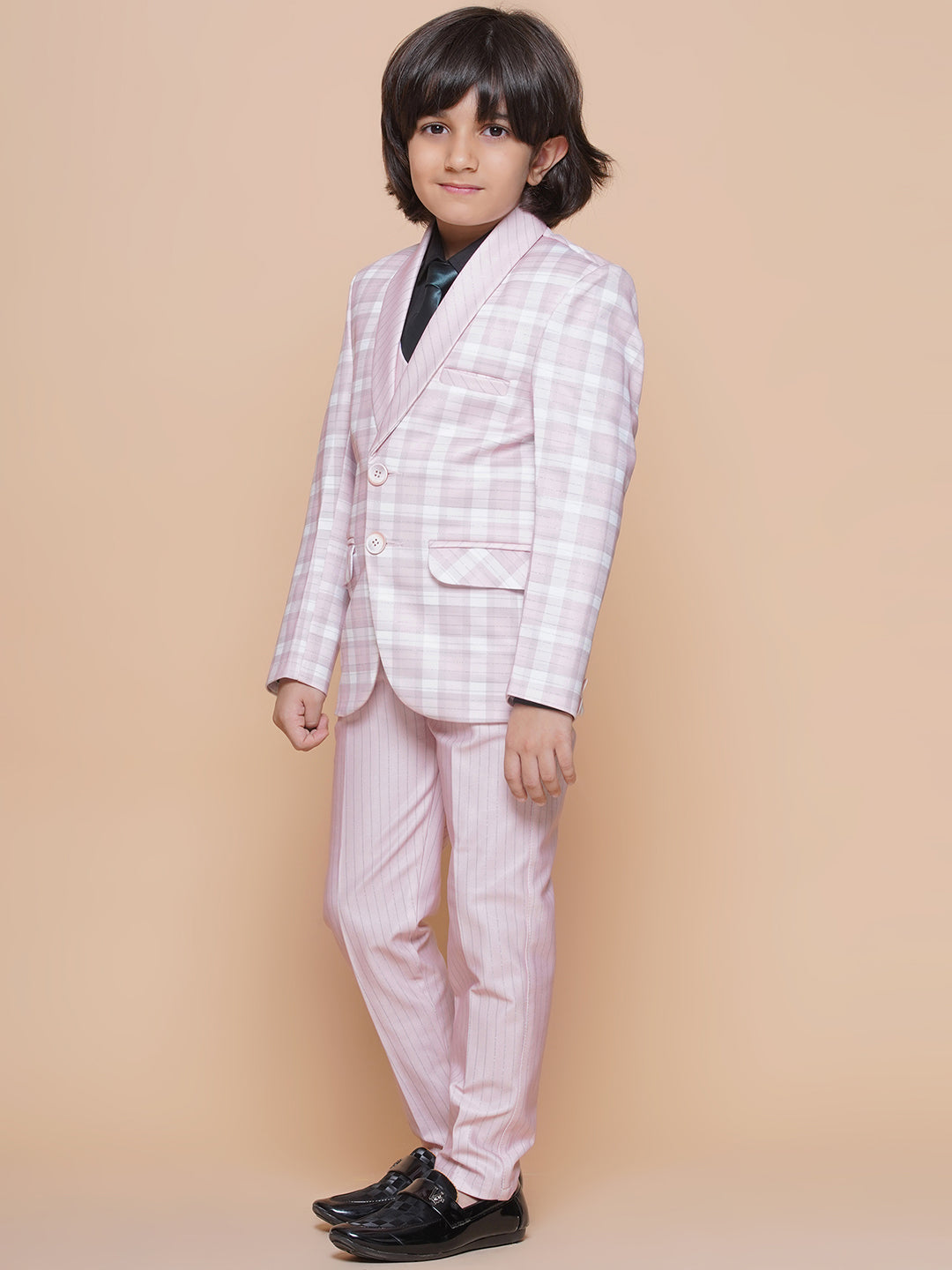 Boys Kids Check Pink Cotton Blend Suit Set