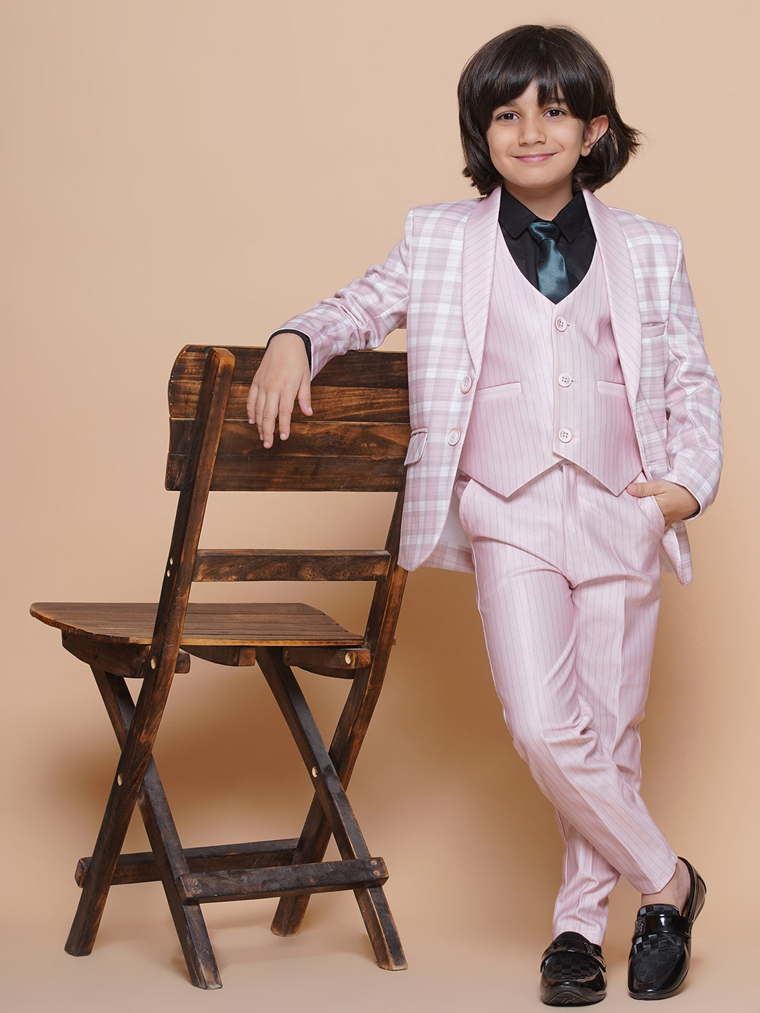 Boys Kids Check Pink Cotton Blend Suit Set