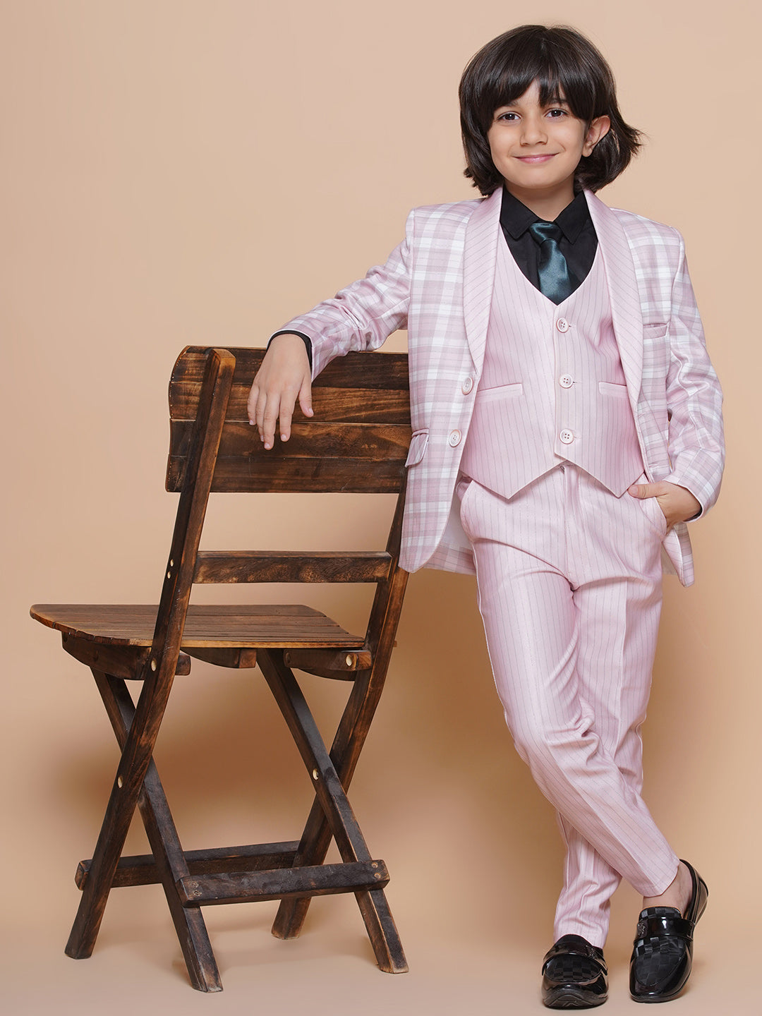 Boys Kids Check Pink Cotton Blend Suit Set - AJ Dezines
