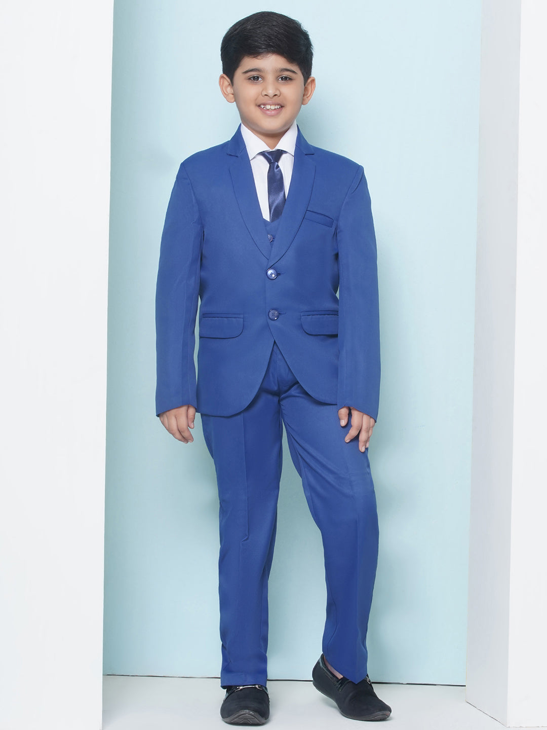Boys Kids Check Blue Cotton Blend Suit Set
