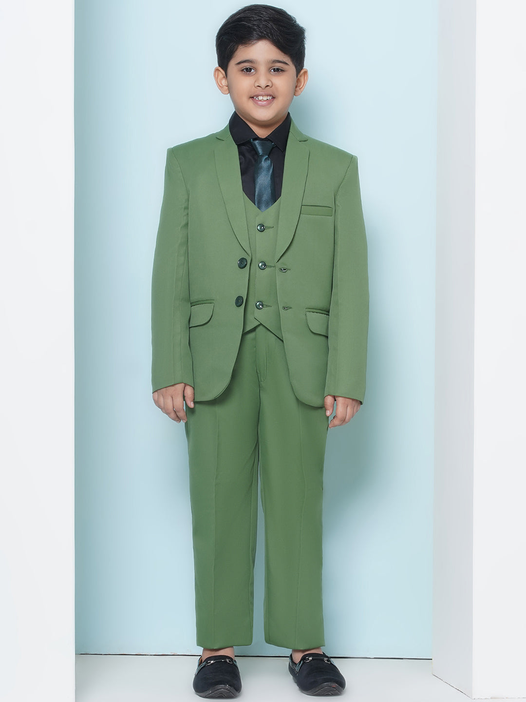 Boys Kids Check Green Cotton Blend Suit Set