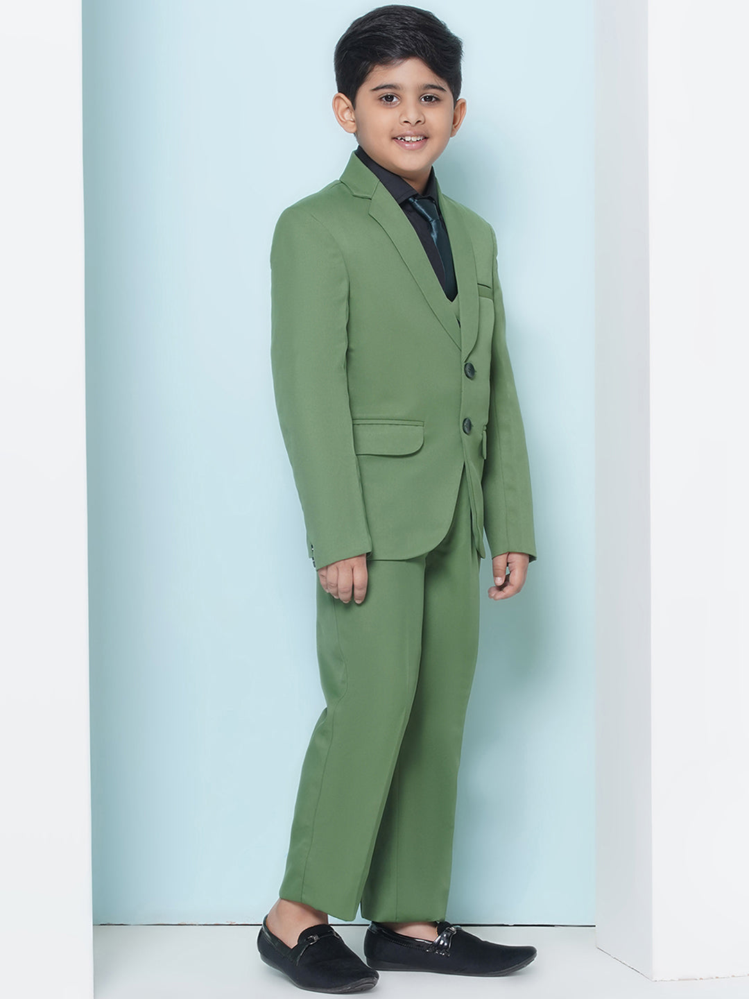 Boys Kids Check Green Cotton Blend Suit Set