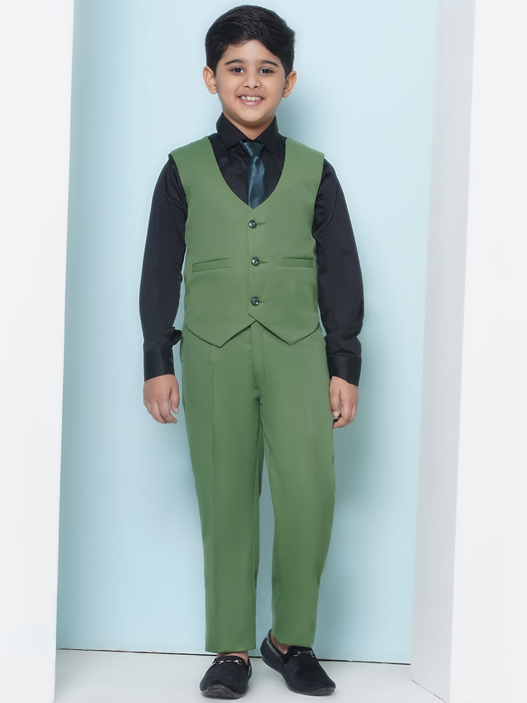 Boys Kids Check Green Cotton Blend Suit Set