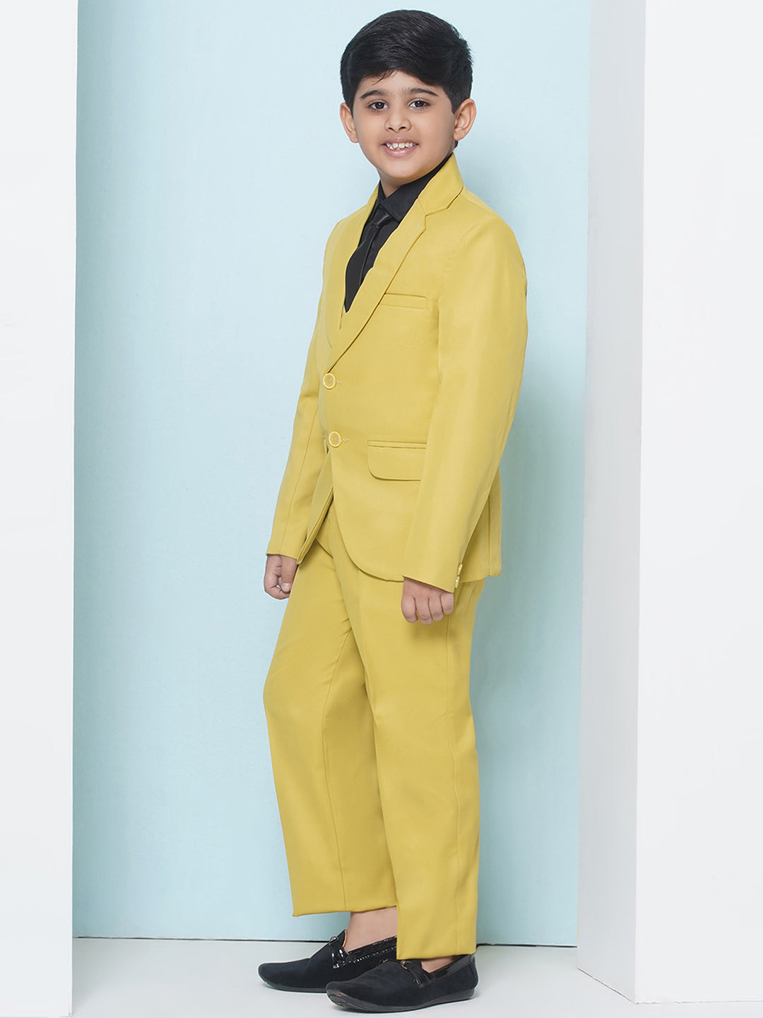 Boys Kids Check Mustard Cotton Blend Suit Set