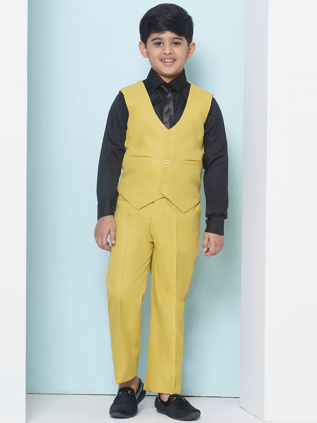 Boys Kids Check Mustard Cotton Blend Suit Set