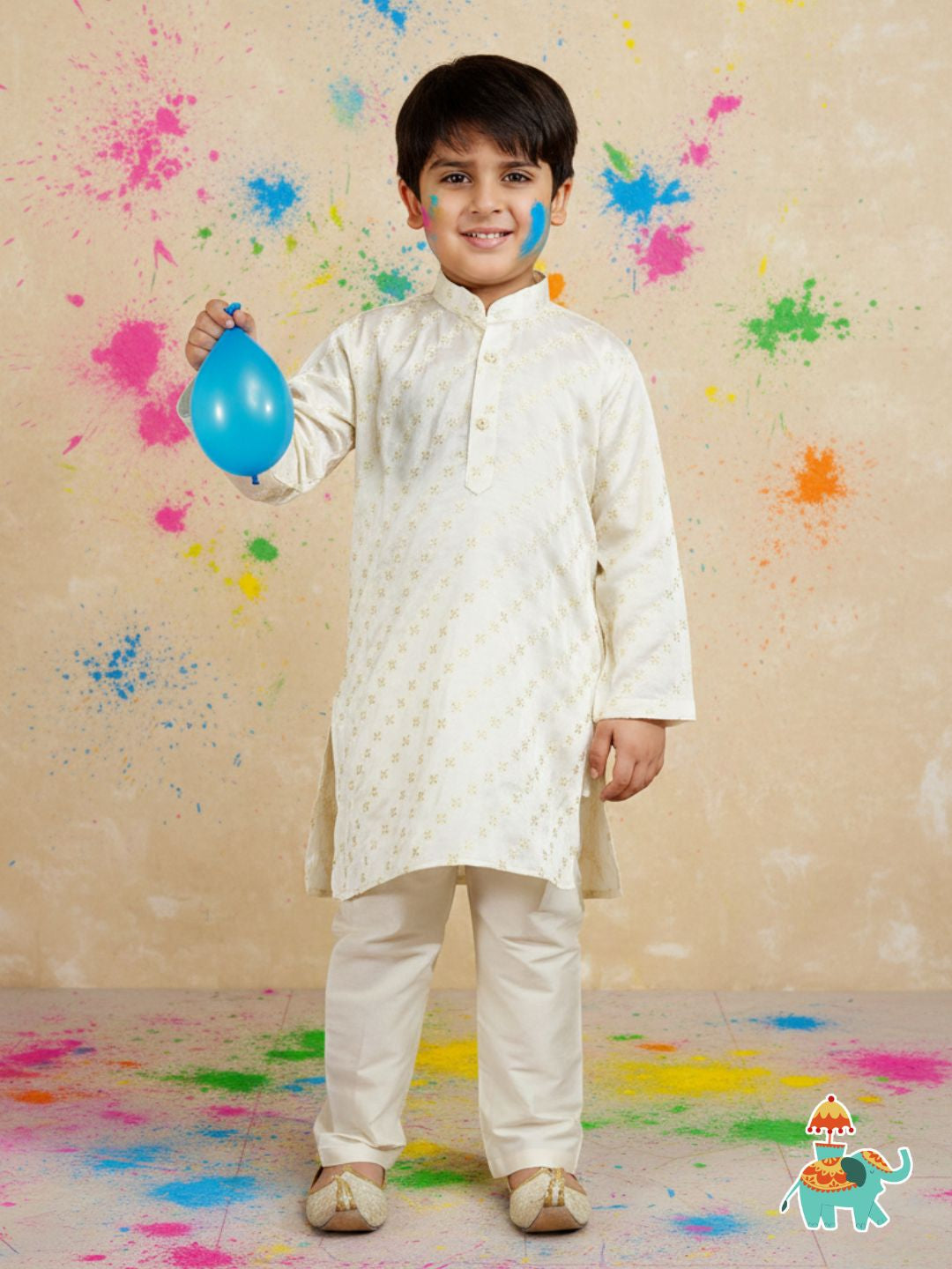 Holi White Silk Blend Full Sleeves Embroidered Kurta Pyjama Set