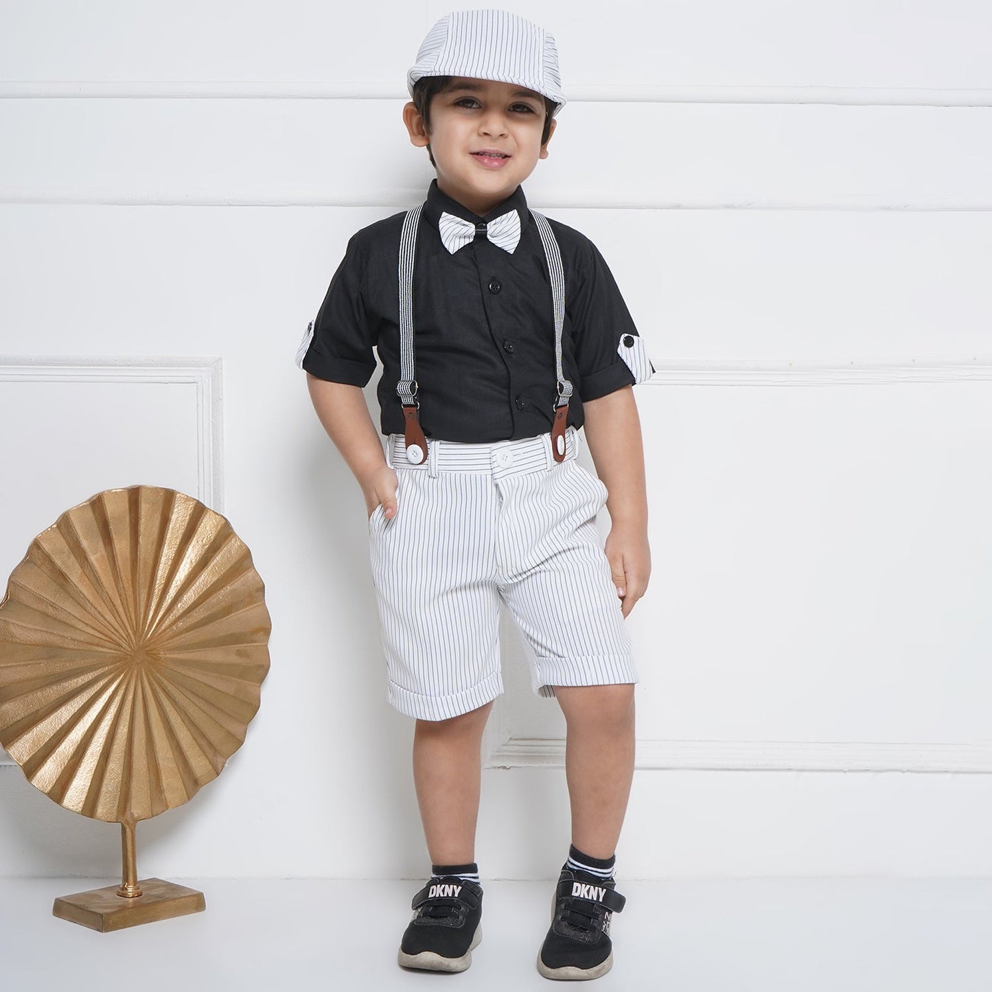 Kids Boys Black Plain Cotton Dungaree