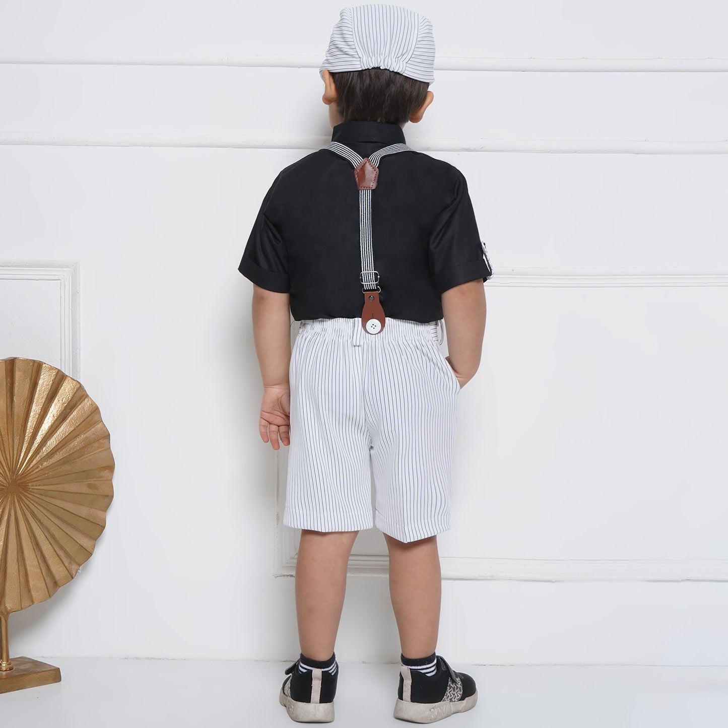 Kids Boys Black Plain Cotton Dungaree