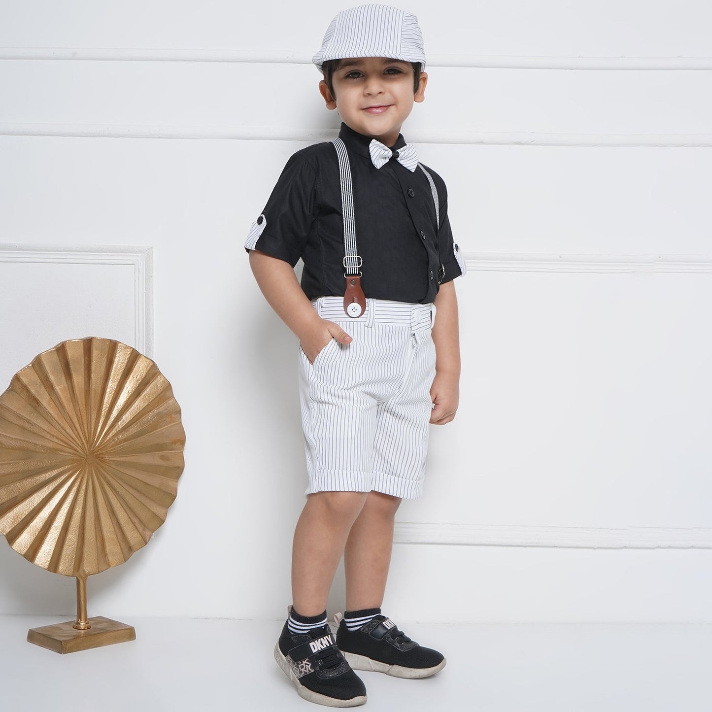 Kids Boys Black Plain Cotton Dungaree