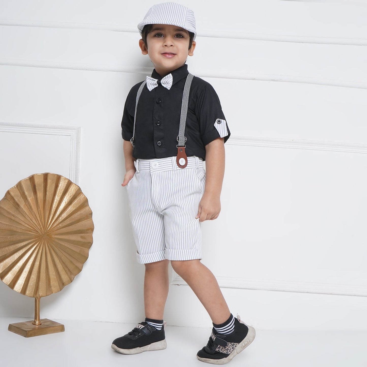 Kids Boys Black Plain Cotton Dungaree