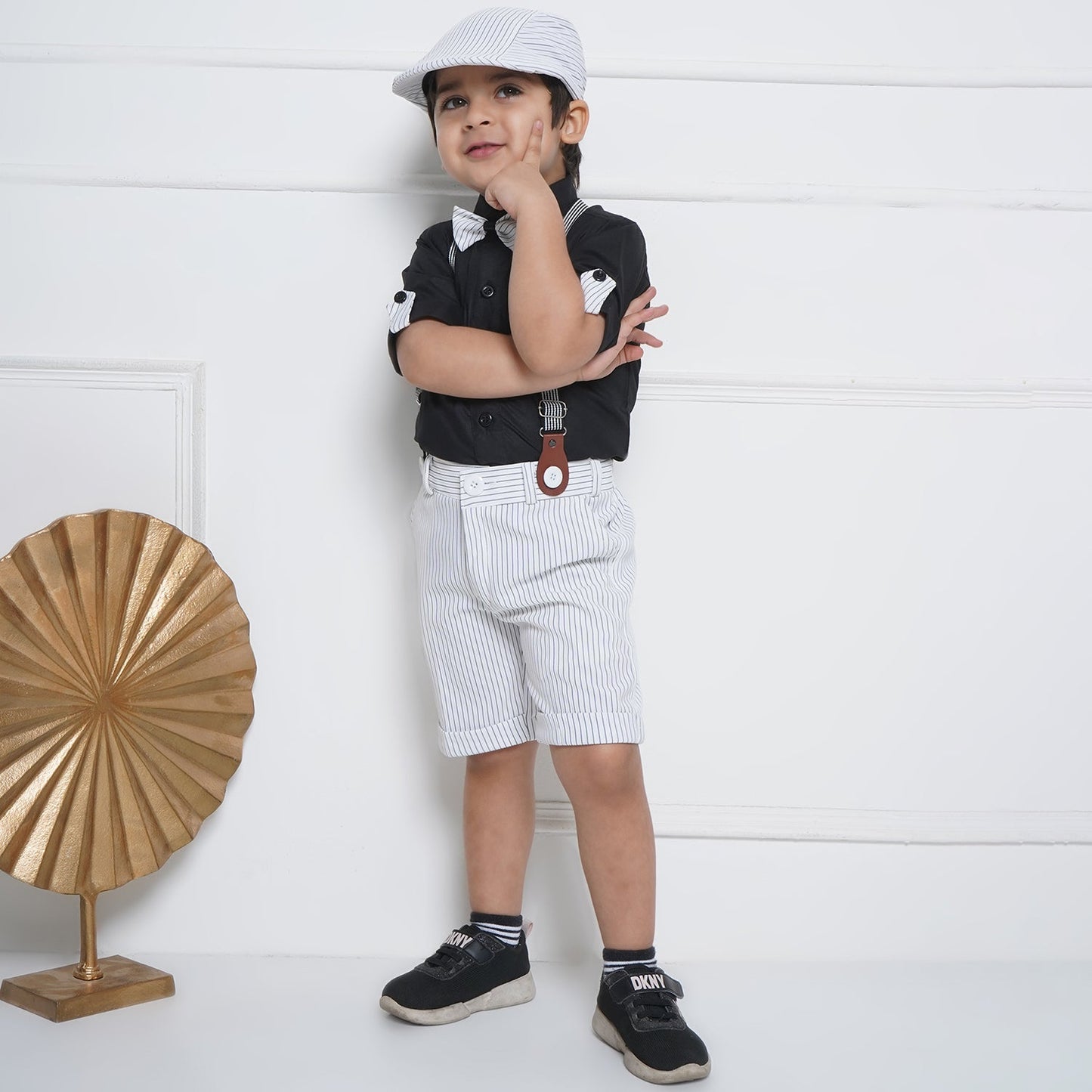 Kids Boys Black Plain Cotton Dungaree