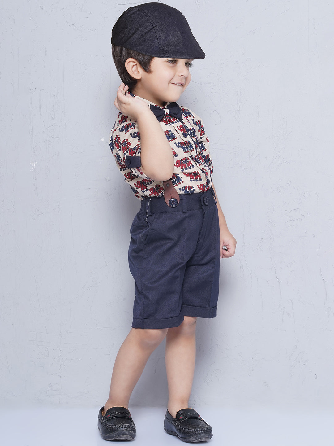 Kids Boys BEIGE Animal Print Cotton Blend Dungaree - AJ Dezines
