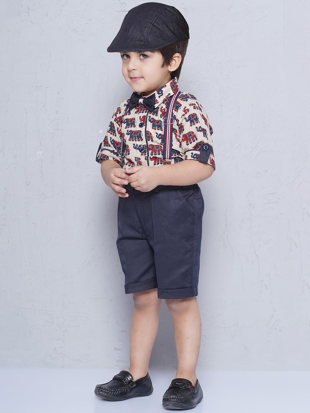 Kids Boys BEIGE Animal Print Cotton Blend Dungaree - AJ Dezines
