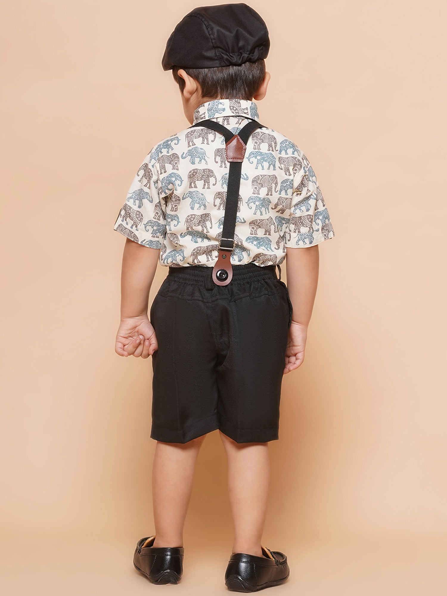 Kids Boys Black Animal Print Cotton Blend Dungaree