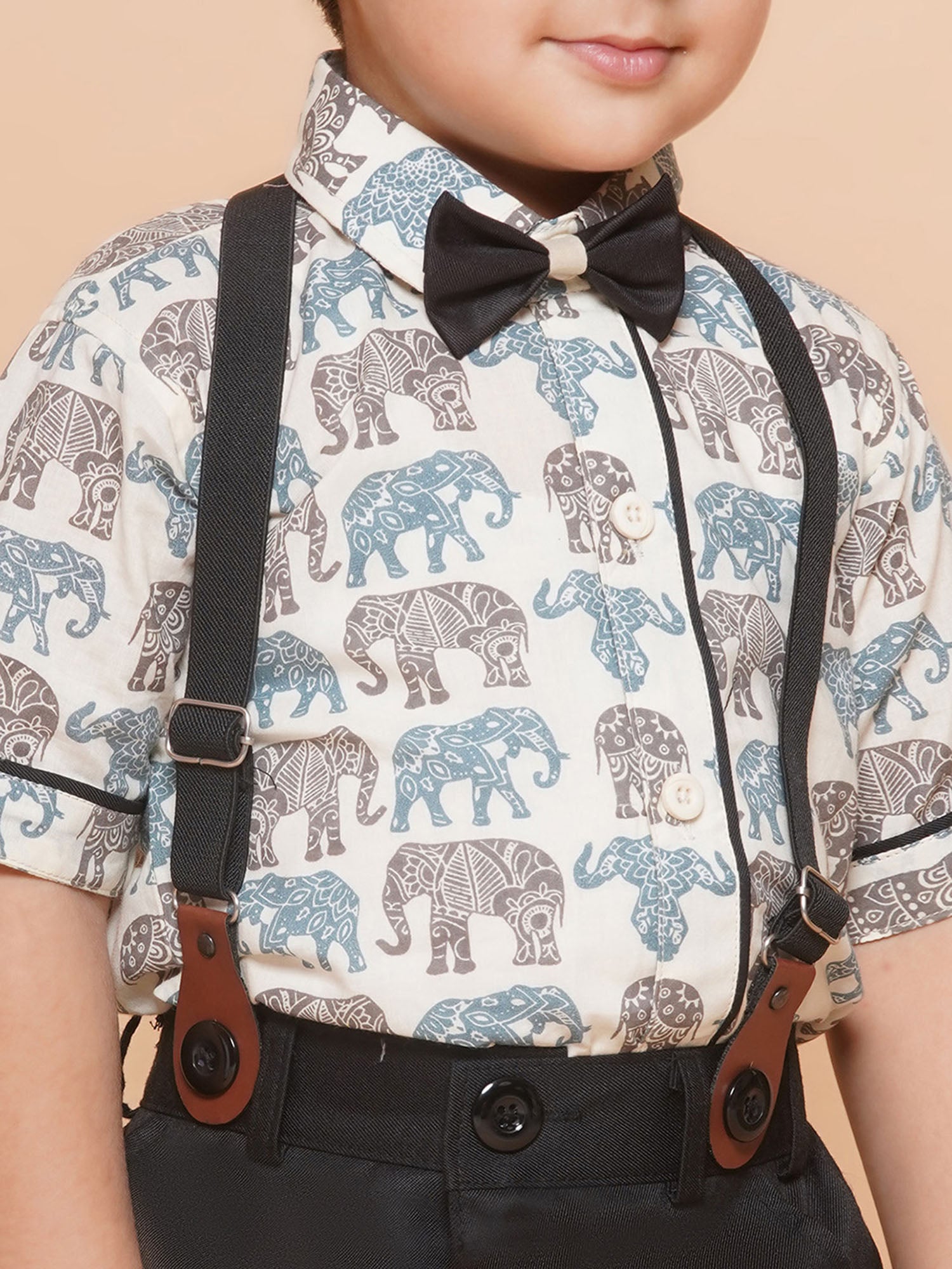 Kids Boys Black Animal Print Cotton Blend Dungaree