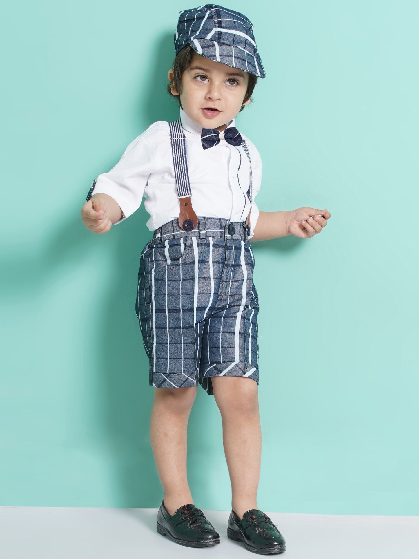 Boys Blue Cotton Blend Stripes Collar Neck Kids Clothing Set
