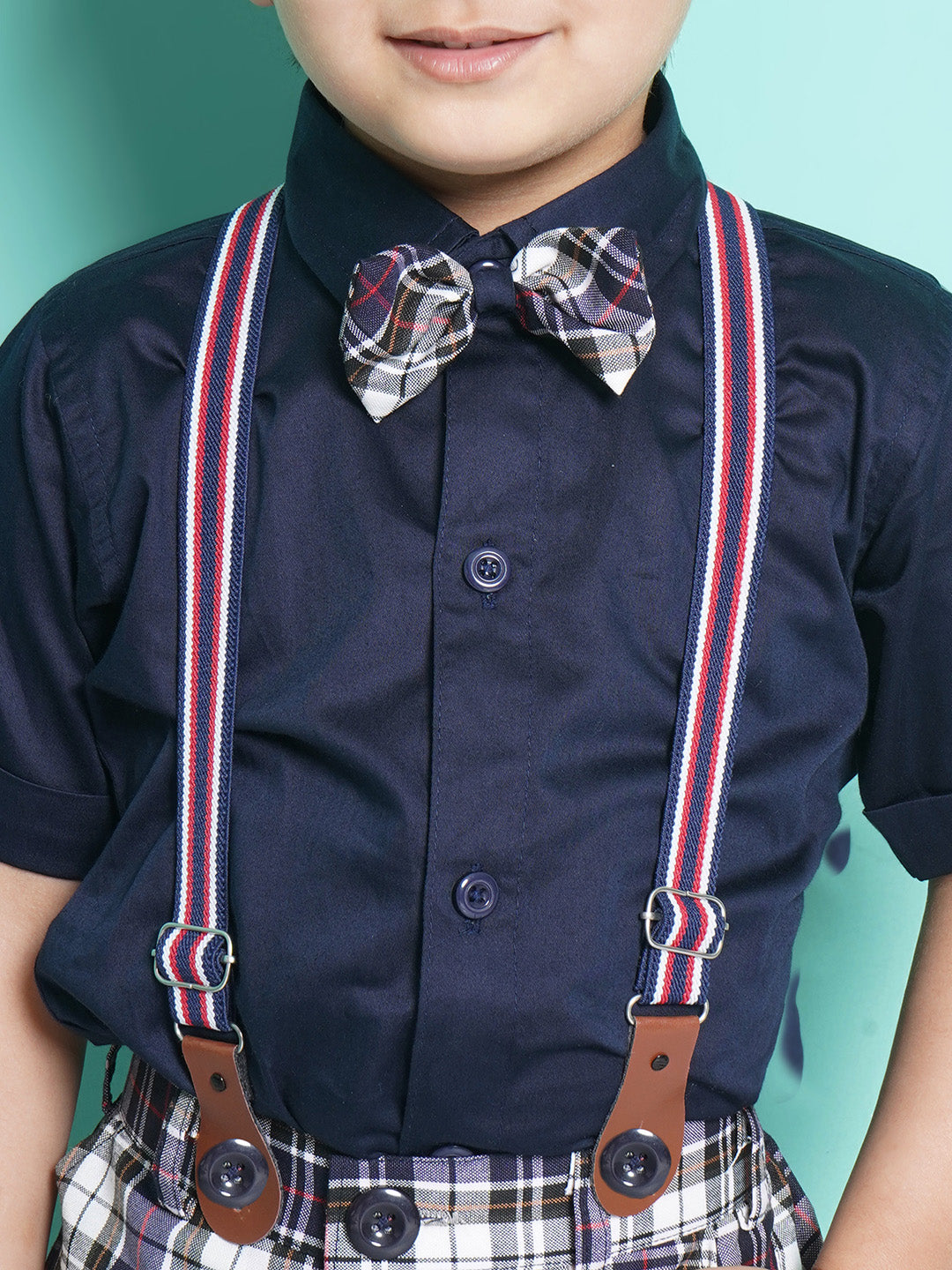 Kids Boys Navy Blue Solid Cotton Blend Dungaree - AJ Dezines