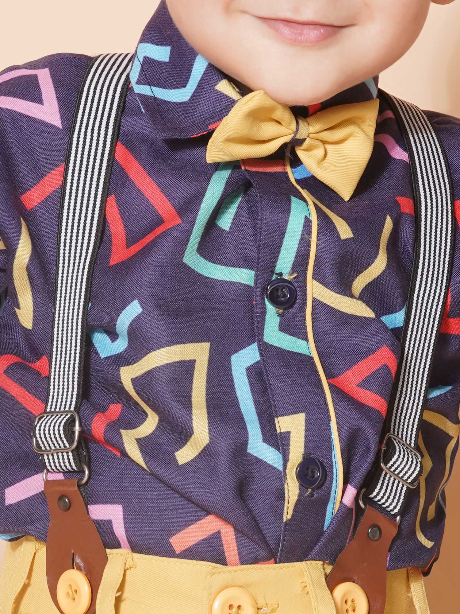 Kids Boys Mustard Geometric Print Pure Cotton Dungaree - AJ Dezines
