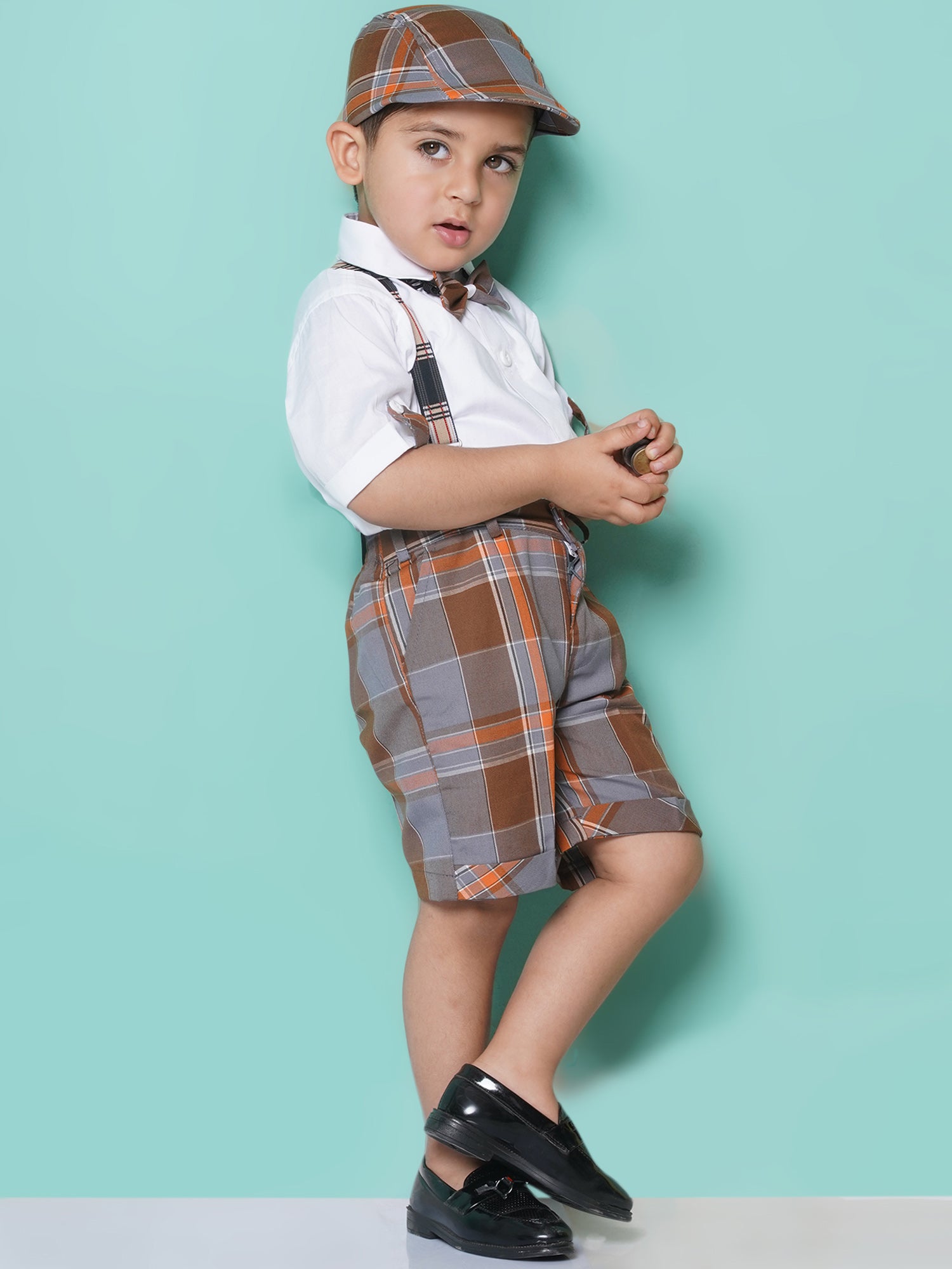 Kids Boys Brown Solid Pure Cotton Dungaree