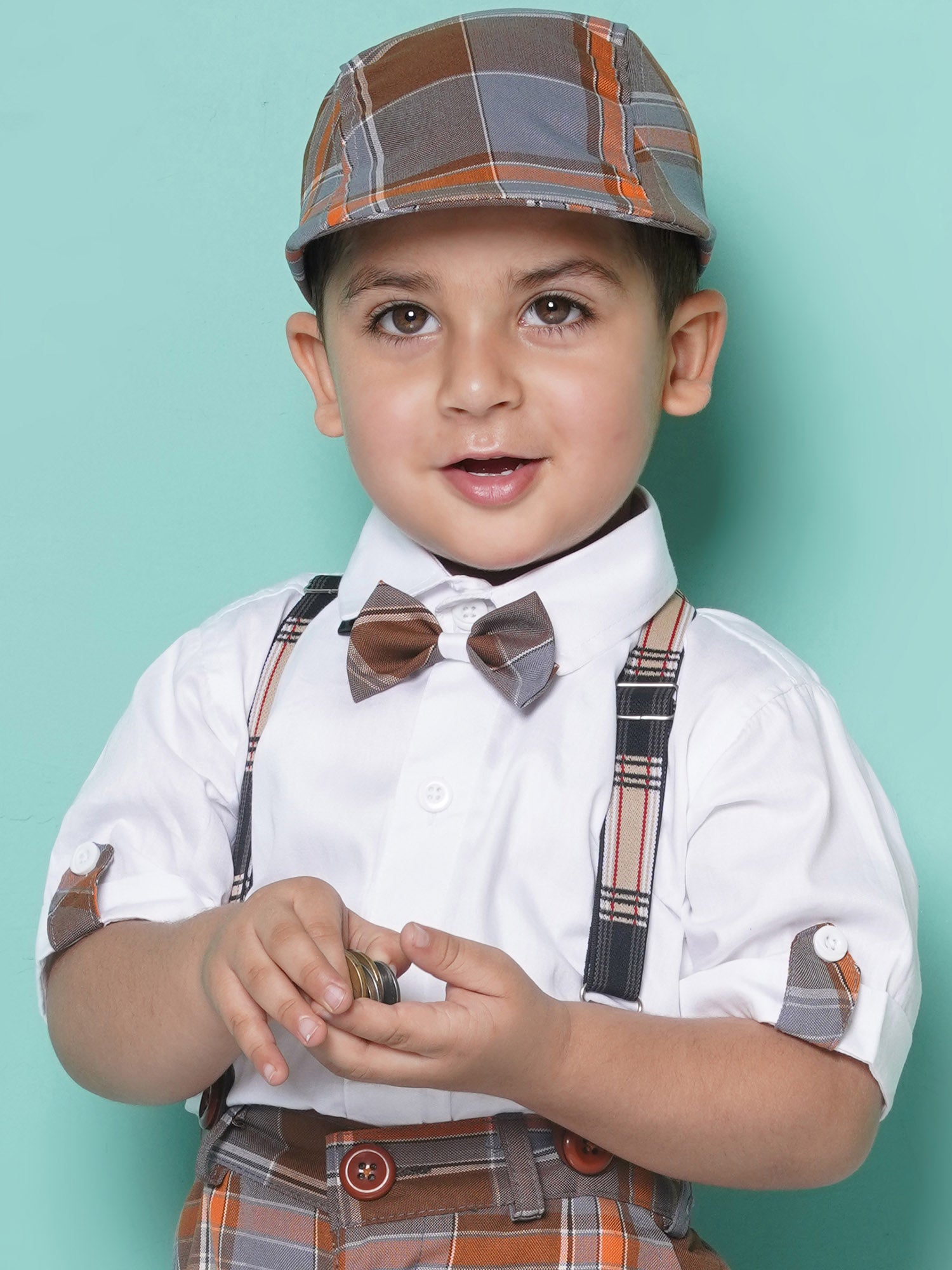 Kids Boys Brown Solid Pure Cotton Dungaree