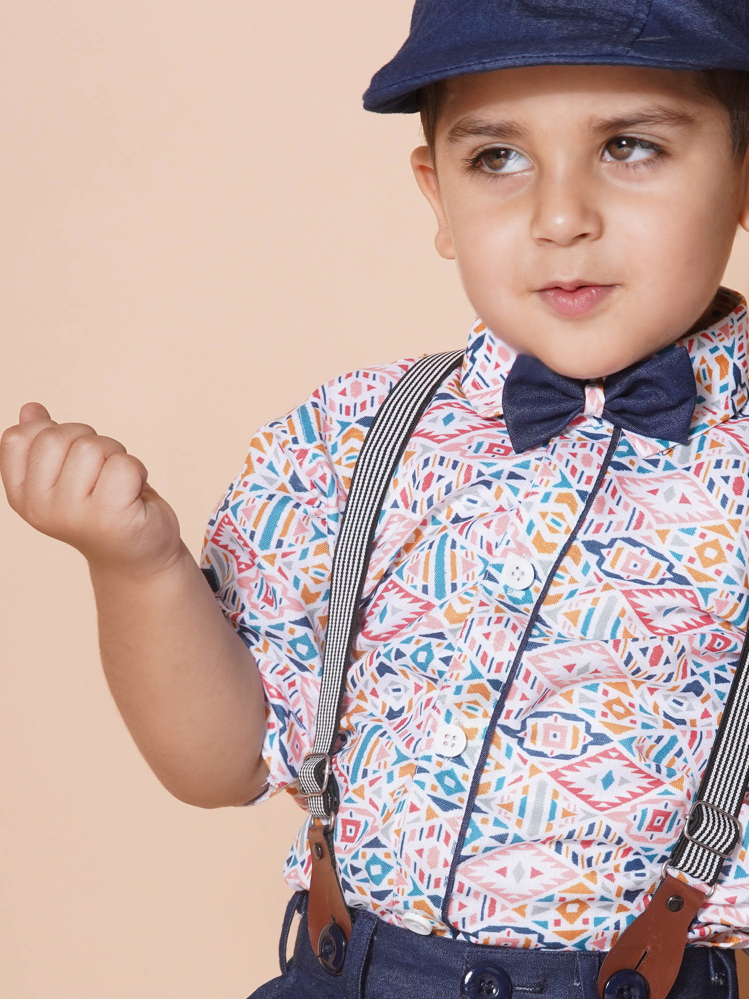 Kids Boys Pink Block Print Pure Cotton Dungaree