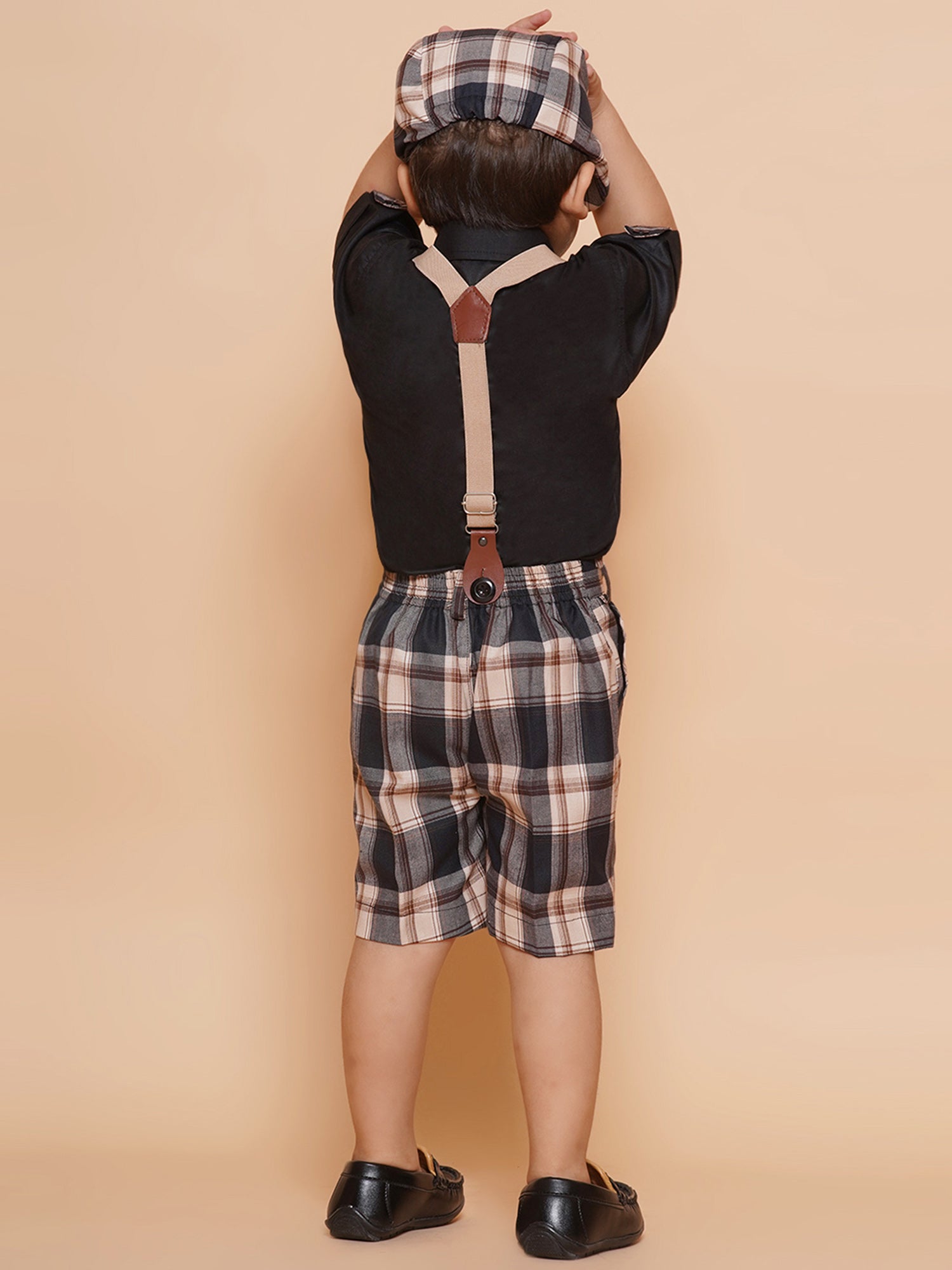 Kids Boys Beige Solid Cotton Dungaree