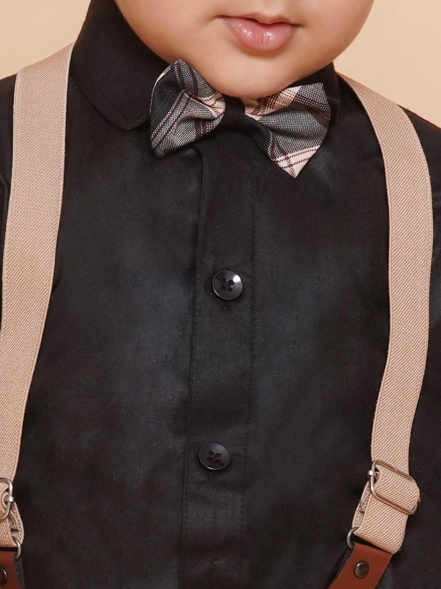 Kids Boys Beige Solid Cotton Dungaree