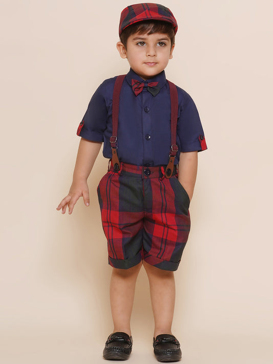 Kids Boys Red Solid Cotton Dungaree