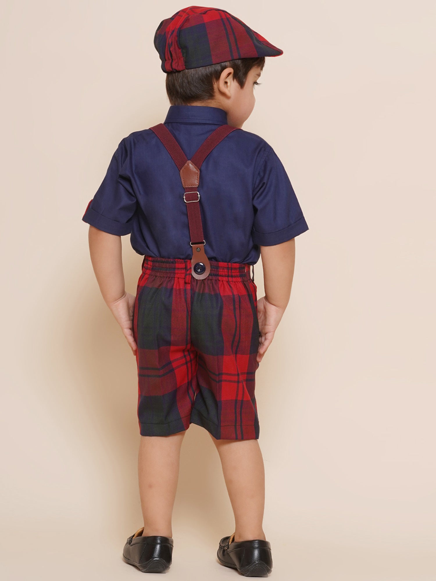 Kids Boys Red Solid Cotton Dungaree - AJ Dezines