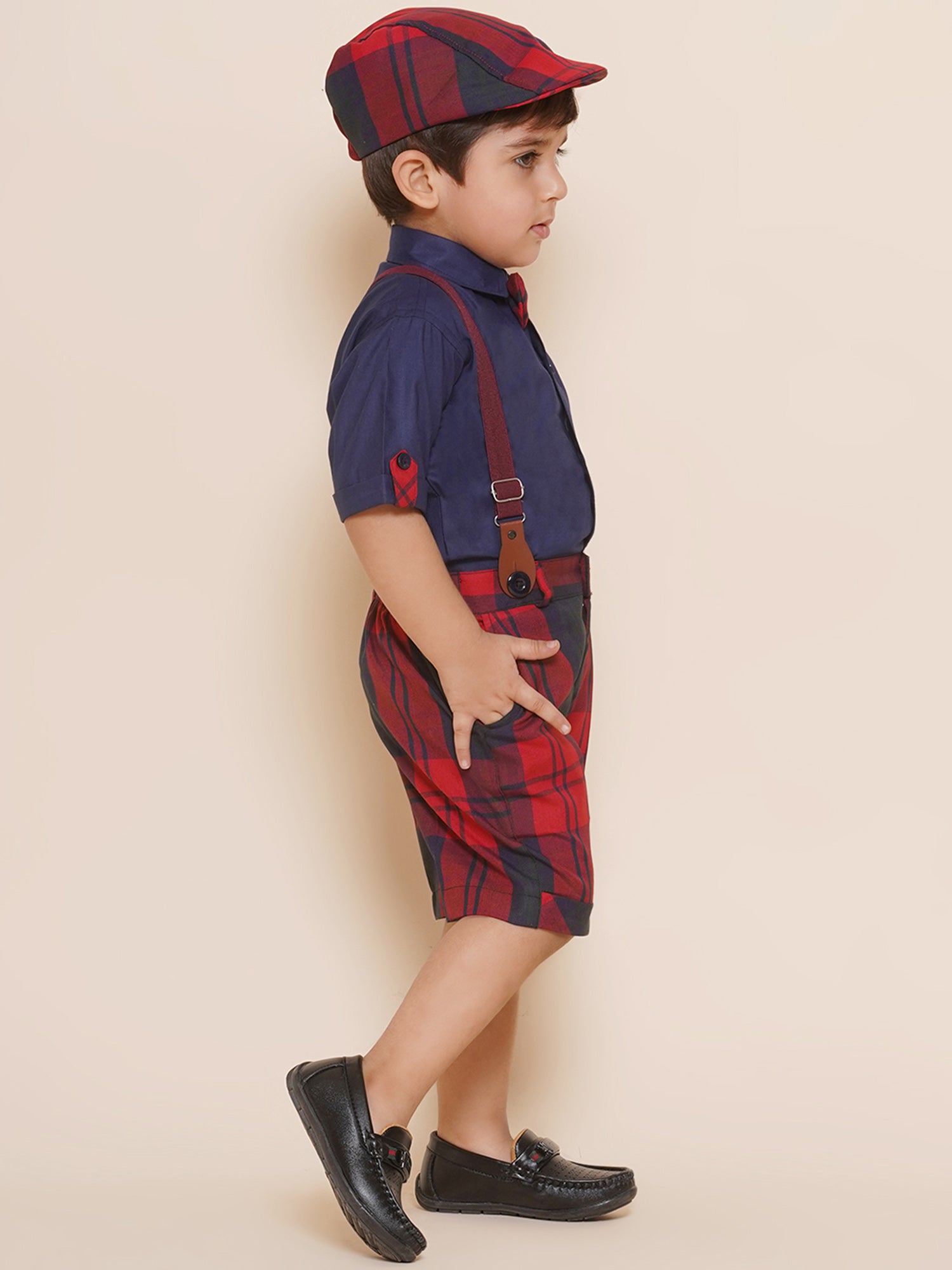 Kids Boys Red Solid Cotton Dungaree - AJ Dezines