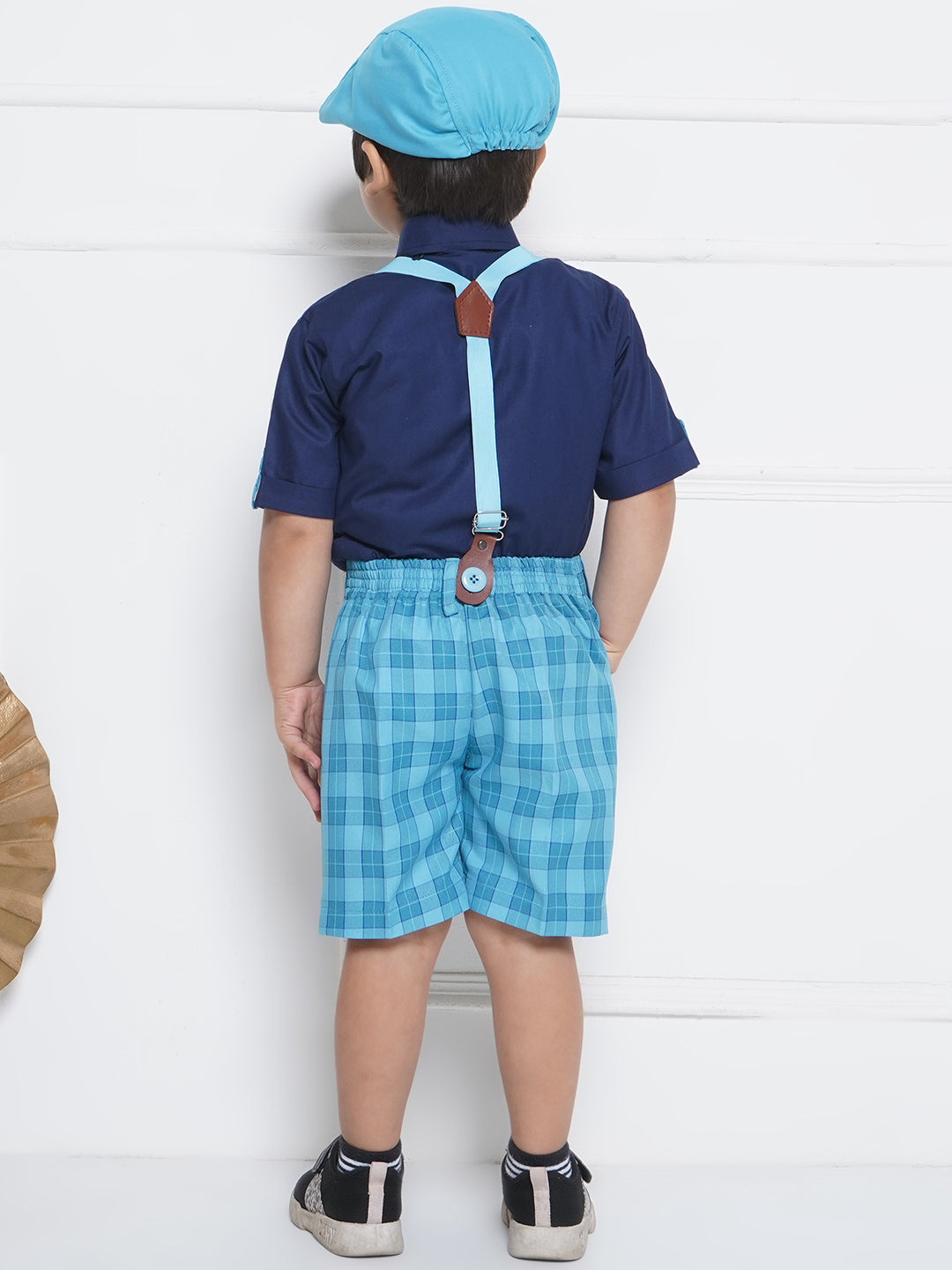 Kids Boys Blue Printed Cotton Dungaree