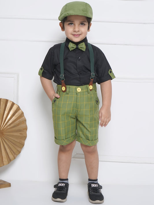 Kids Boys Green Printed Cotton Dungaree