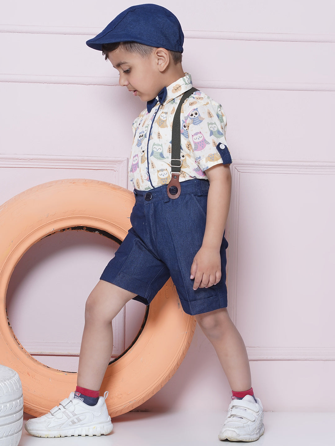 Kids Boys Blue Printed Cotton Dungaree