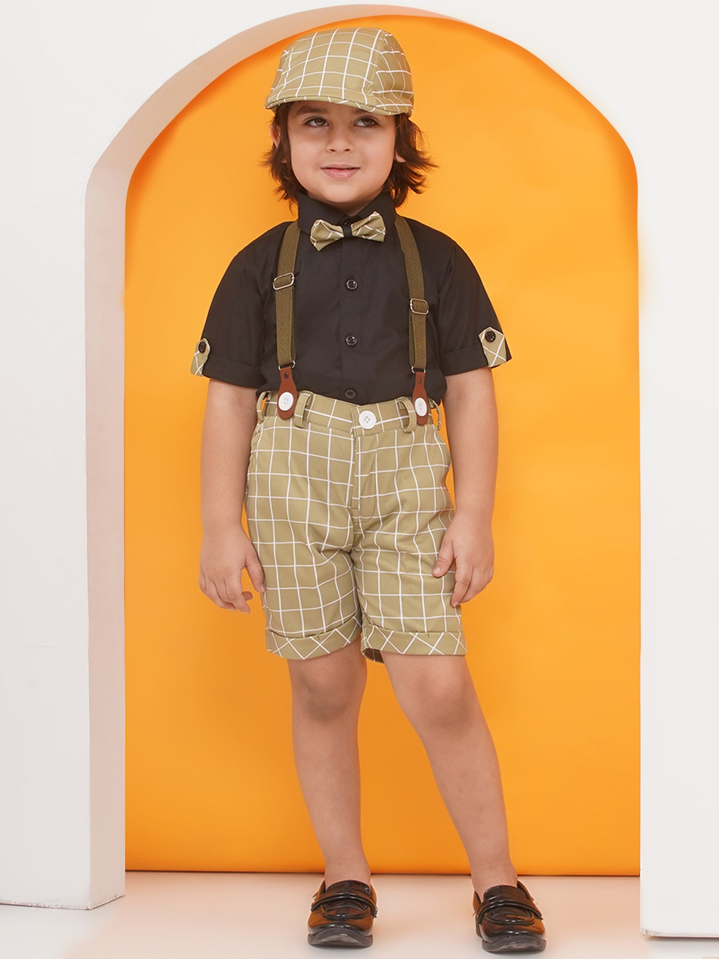 Pista Cotton Blend Dungaree with Suspenders and Cap for Boys