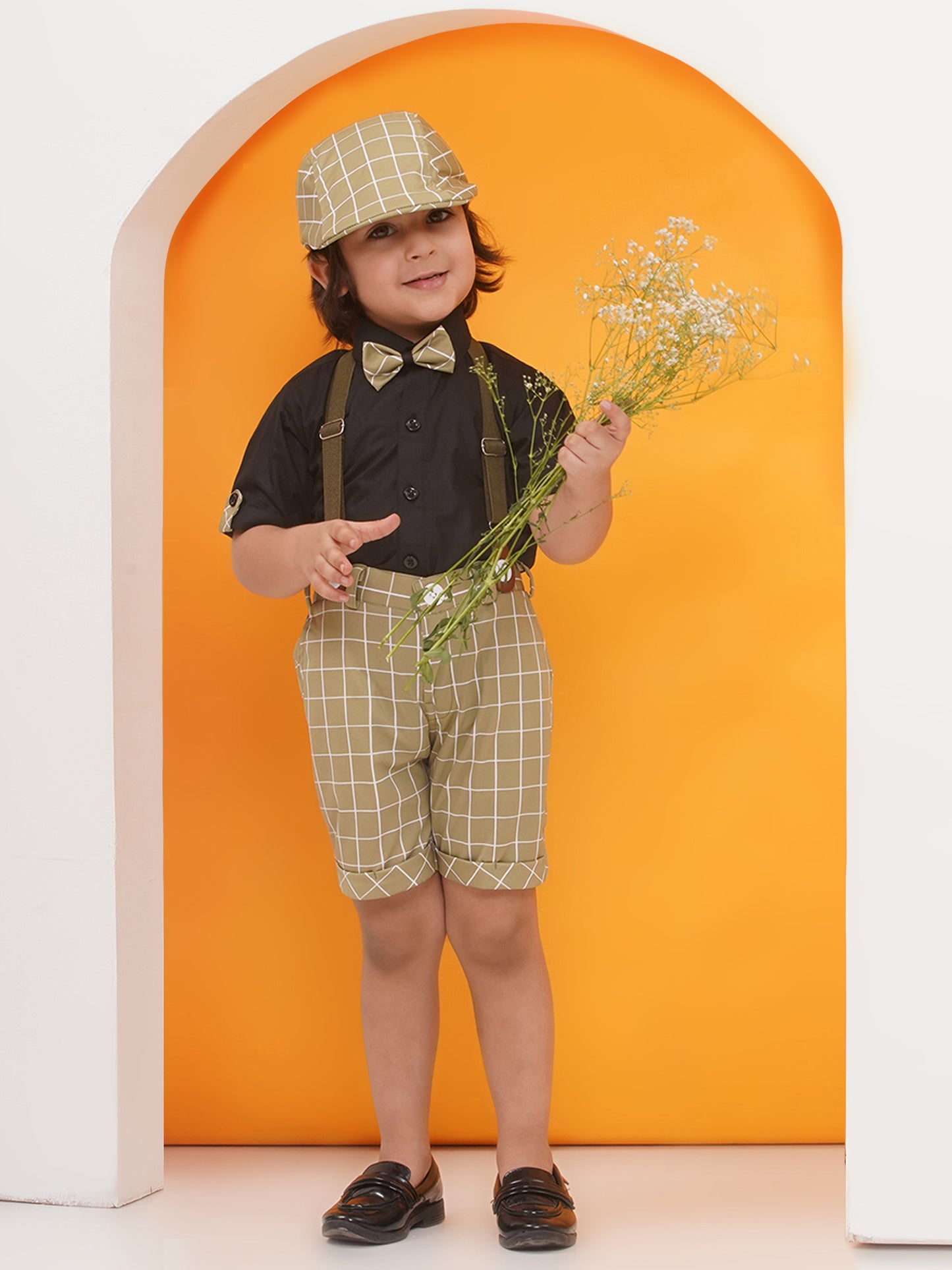 Pista Cotton Blend Dungaree with Suspenders and Cap for Boys