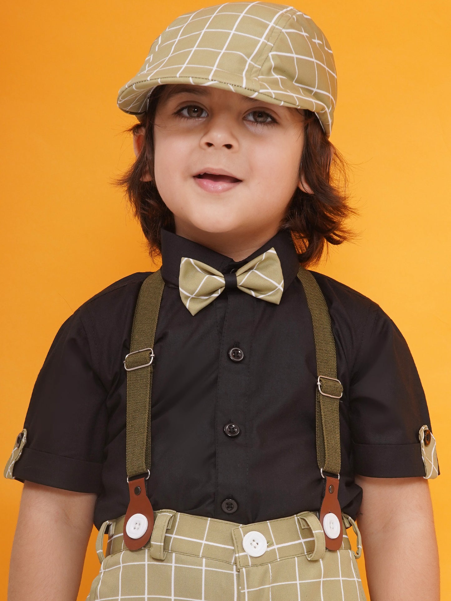 Pista Cotton Blend Dungaree with Suspenders and Cap for Boys