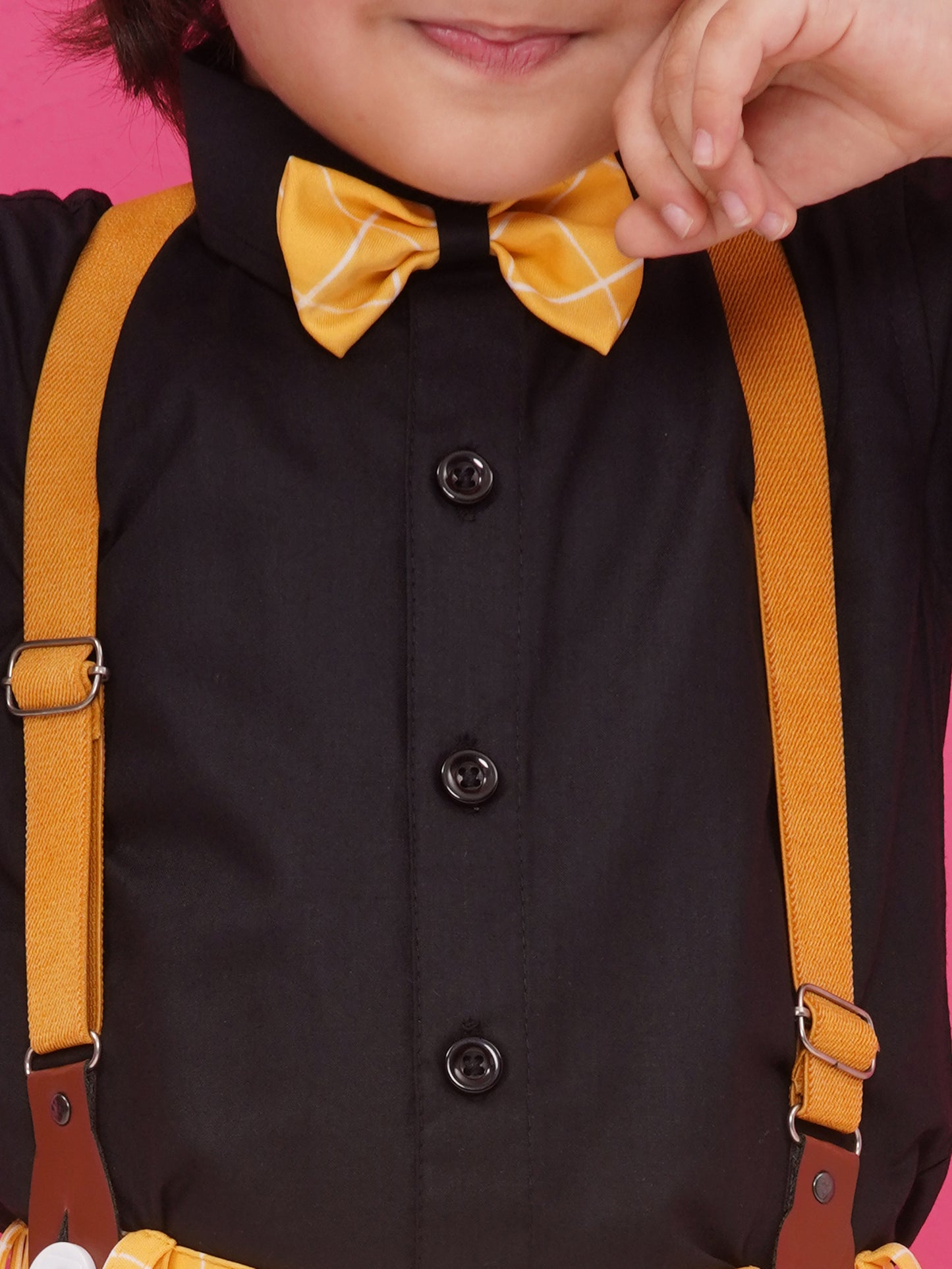 Yellow Cotton Blend Dungaree with Suspenders and Cap for Boys