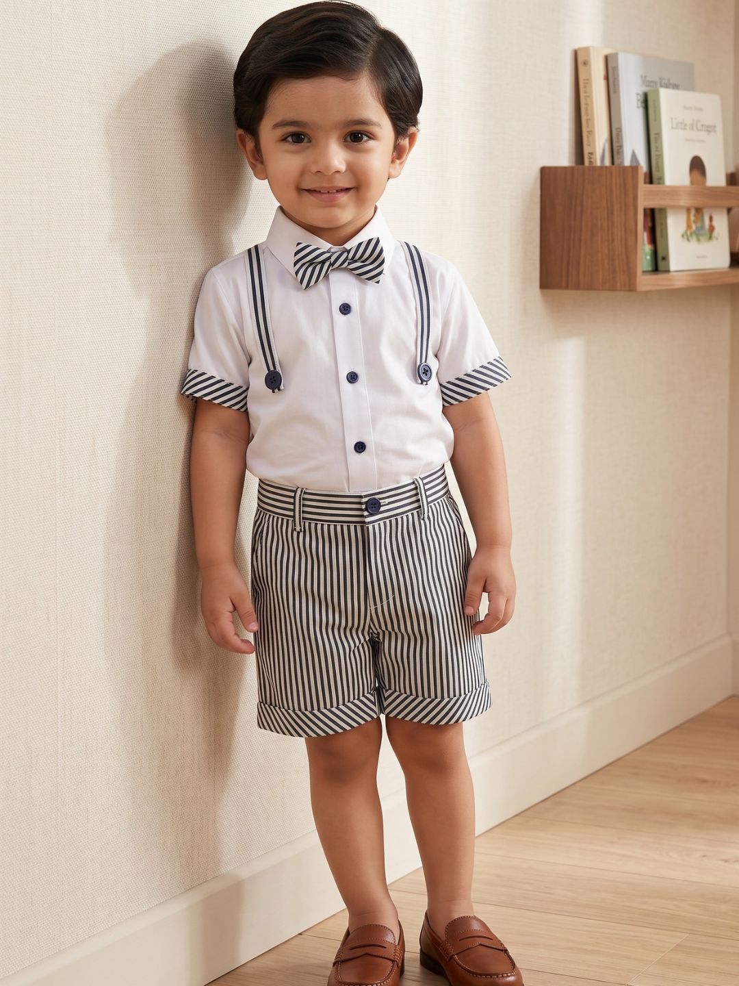 Black and White Stripes Cotton Shirt and Shorts For Boys