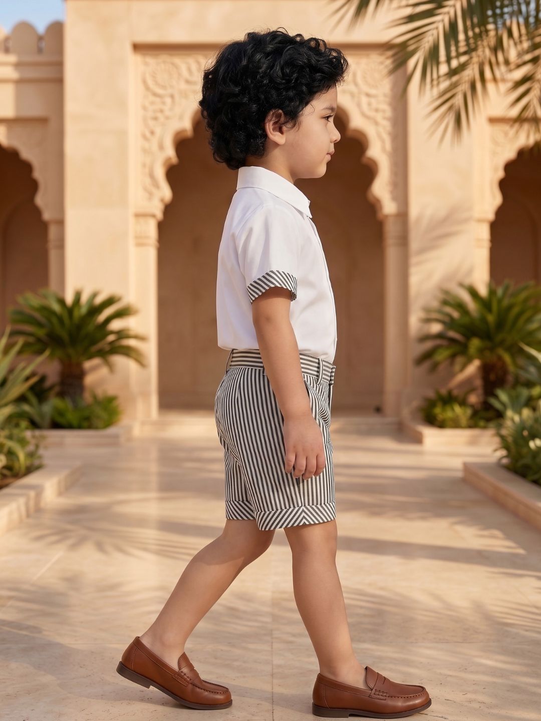 AJ Dezines Black and White Stripes Cotton Shirt and Shorts For Boys