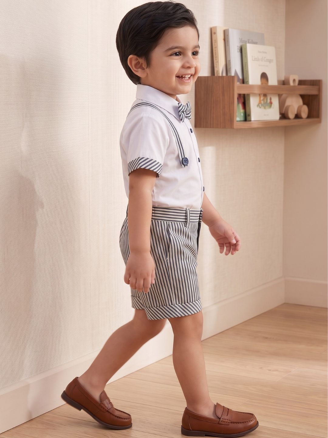 Black and White Stripes Cotton Shirt and Shorts For Boys