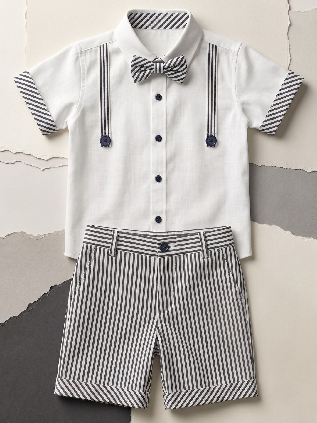 AJ Dezines Black and White Stripes Cotton Shirt and Shorts For Boys