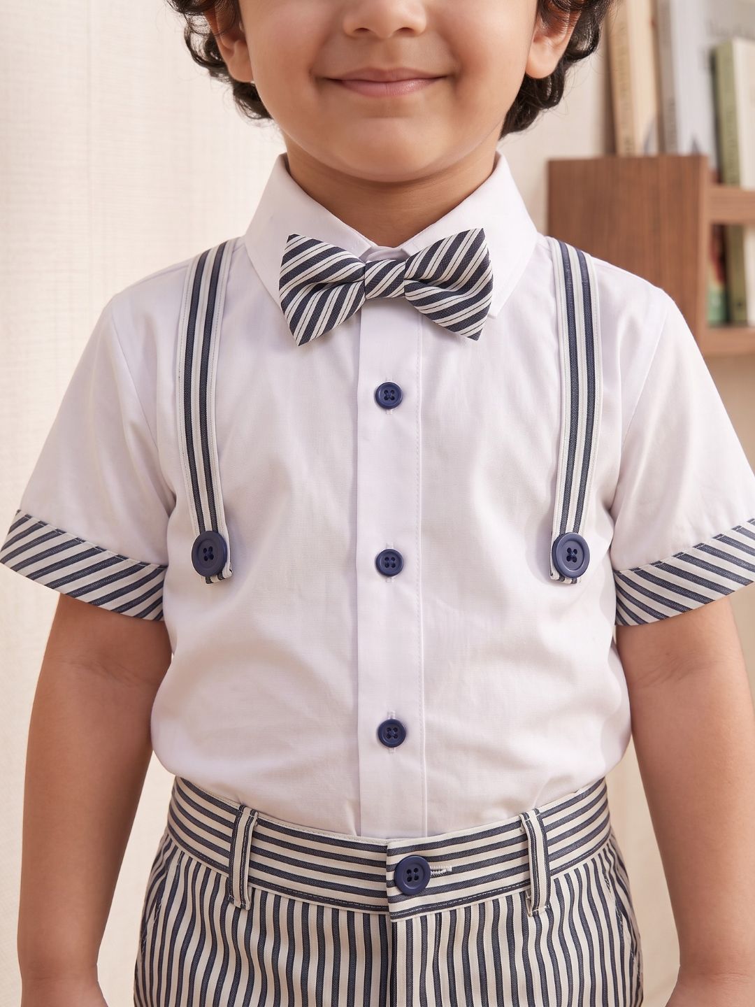 Black and White Stripes Cotton Shirt and Shorts For Boys