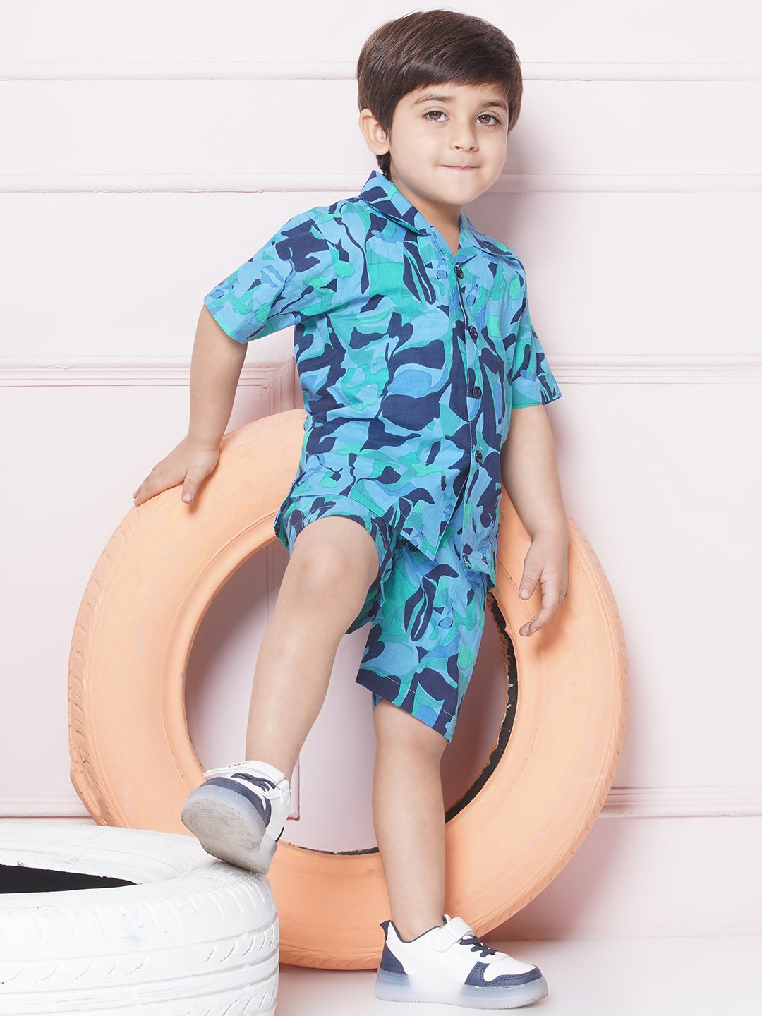 Kids Boys BLUE Abstract Print Cotton CO-Ords Set - AJ Dezines