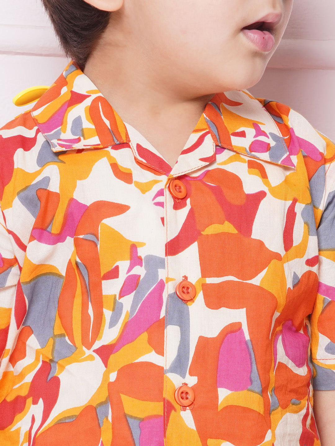 Kids Boys Orange Abstract Print Cotton CO-Ords Set