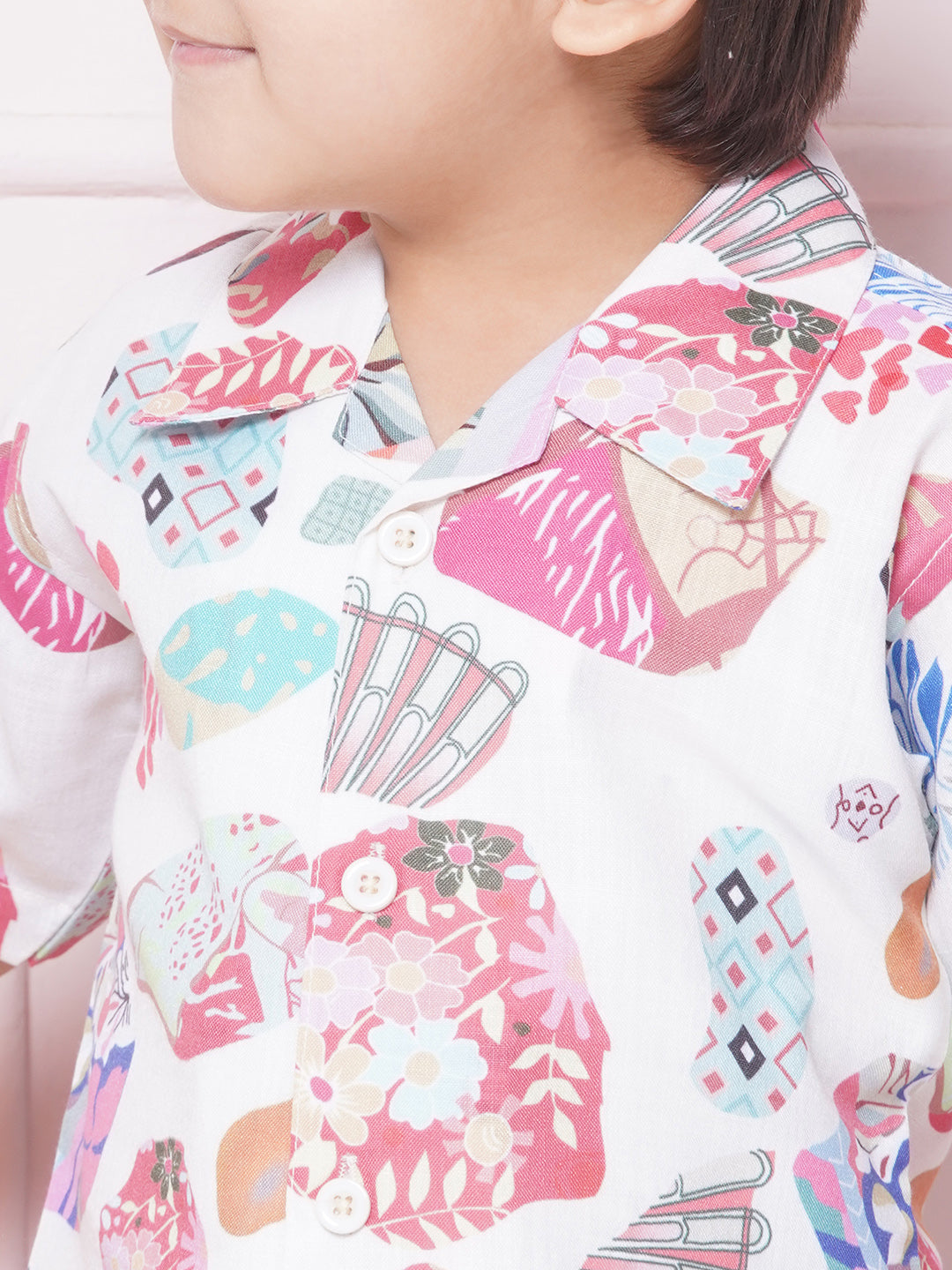 Kids Boys CreamPrinted Cotton CO-Ords Set - AJ Dezines