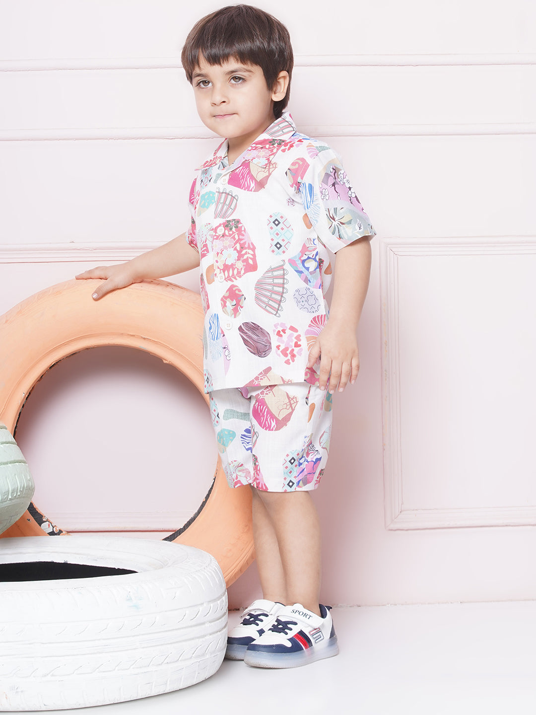 Boys Pure Cotton shirts with Shorts and Girls Crop Top With Trousers & Jacket Sibling Co Ords sets-Pink