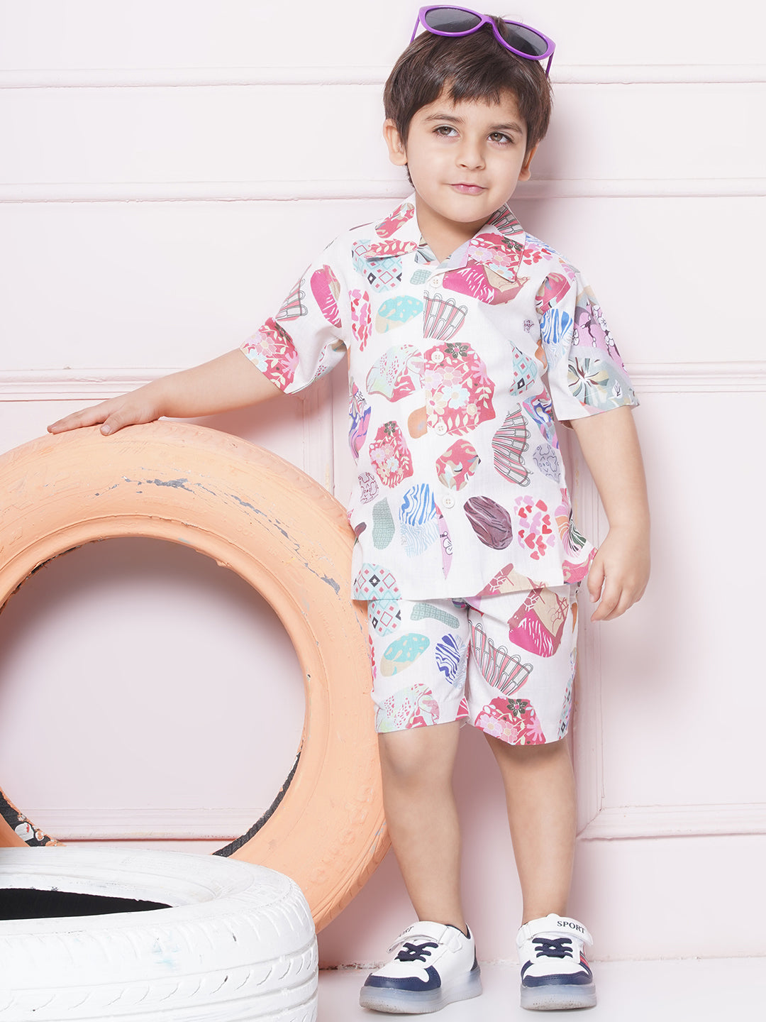 Kids Boys CreamPrinted Cotton CO-Ords Set