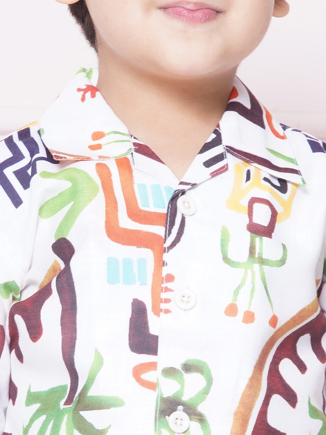 White Cotton Shirt & shorts Half Sleeves with Collar and Tropical CO-ORDS Set for Boys