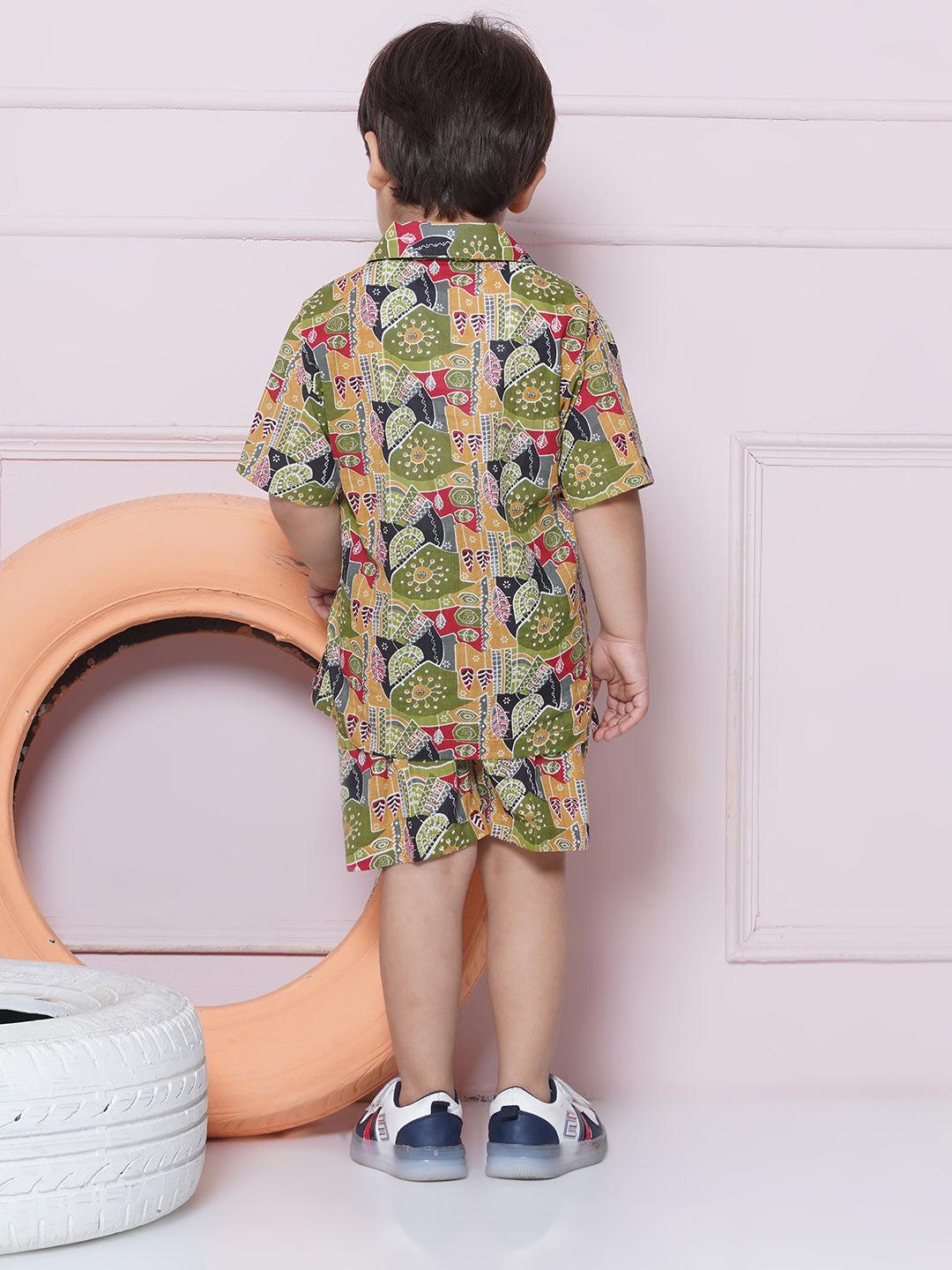 Kids Boys Green Floral Print Cotton CO-Ords Set - AJ Dezines