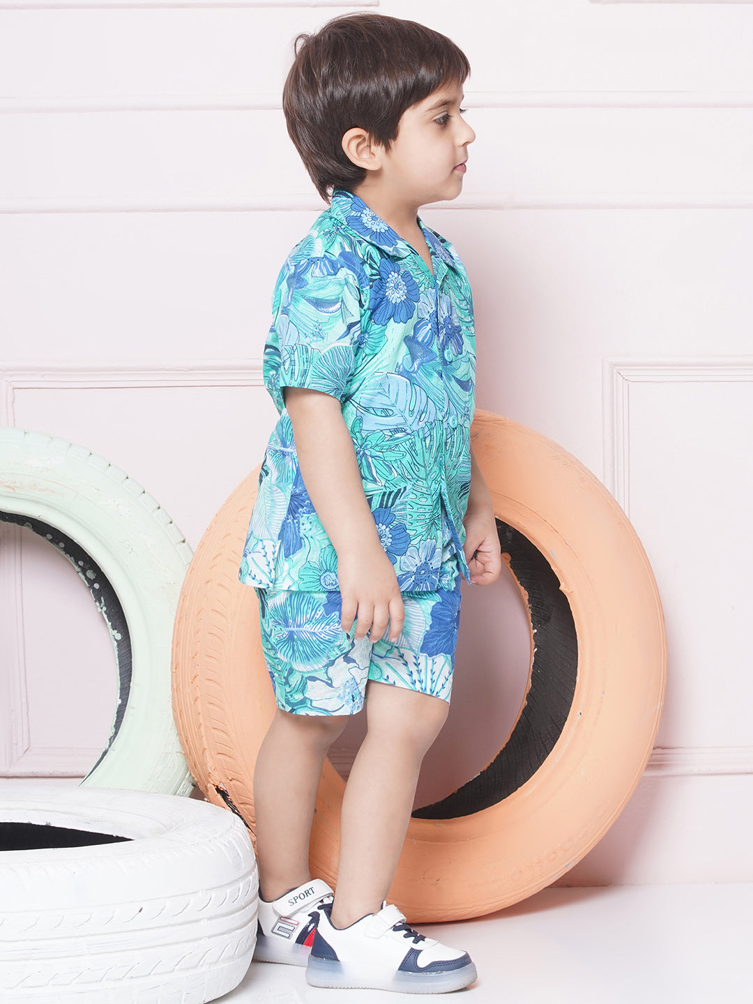 Kids Boys BLUE Floral Print Cotton CO-Ords Set